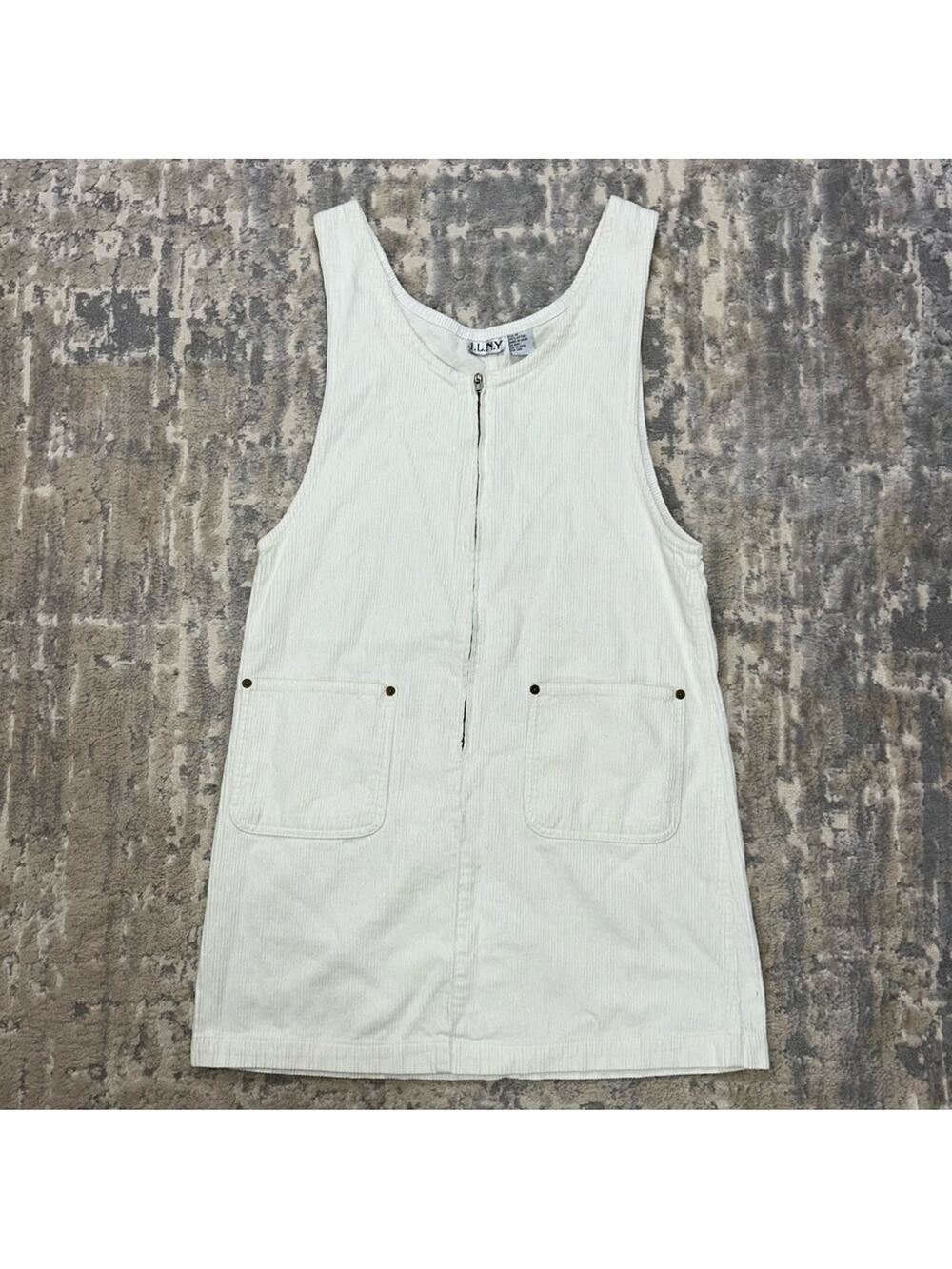 Vintage J.L.N.Y. White Corduroy Jumper Dress Medium 1990s